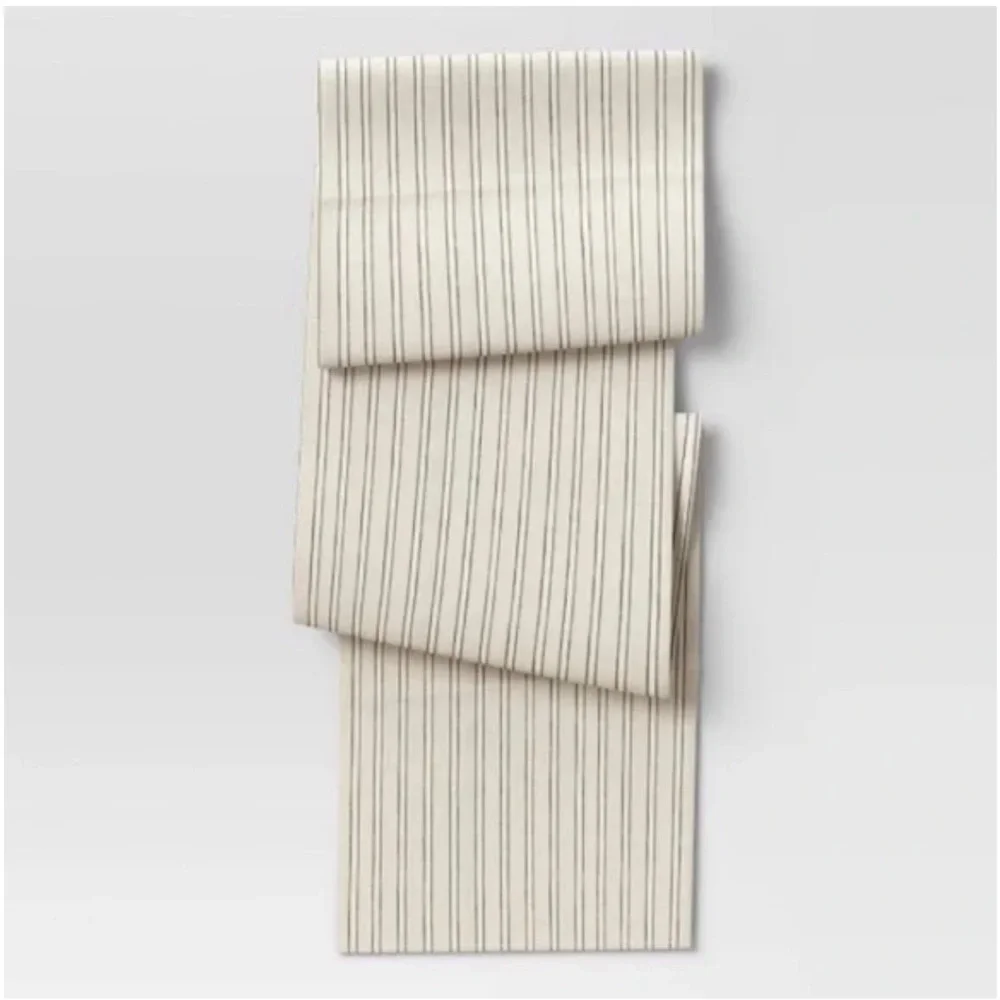 NWT Threshold Extended Length Linen & Cotton Striped Table Runner in Neutral